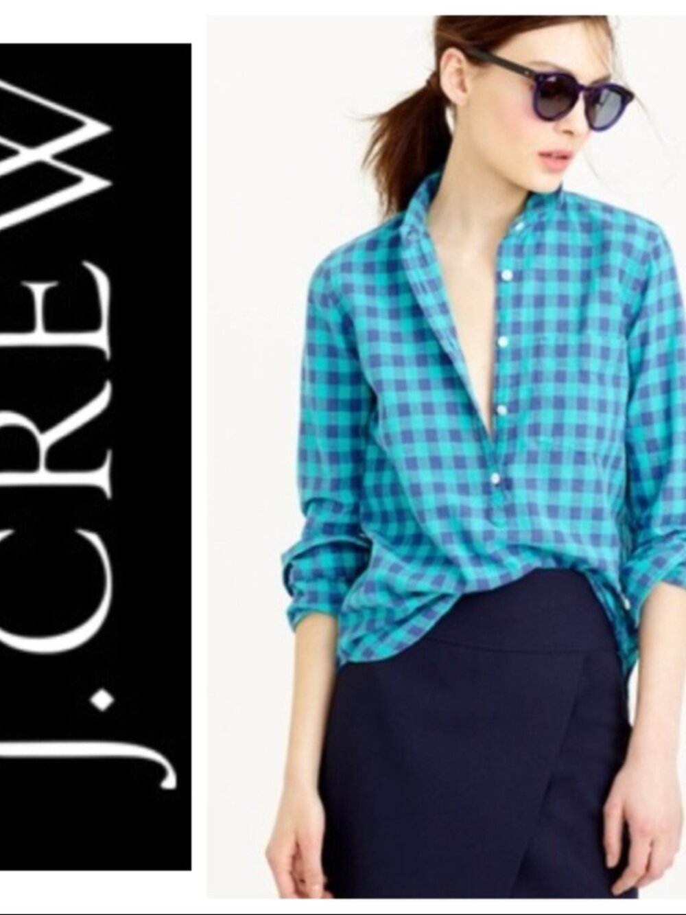 J Crew Gingham Button Down Shirt Re-imagined blue NWT!